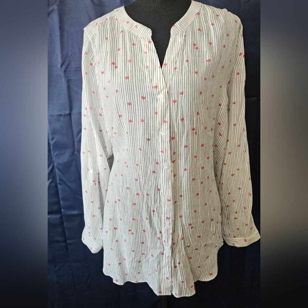 NWT Zac & Rachel Button Front Striped Wirh Hearts Shirt Size XL